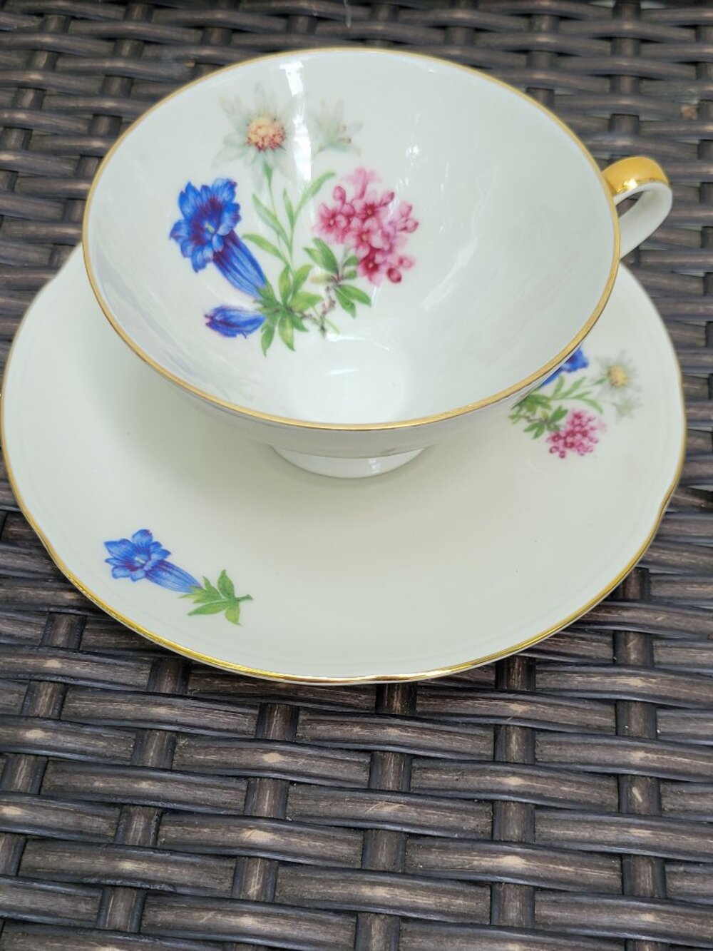 Seltmann Weiden Bavaria Golden Trim Footed Tea Cup and Saucer Set